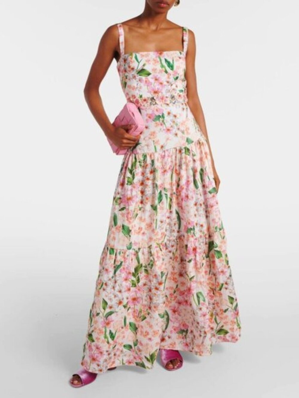 Agua By Agua Bendita lima jardiniera' floral-print linen maxi dress